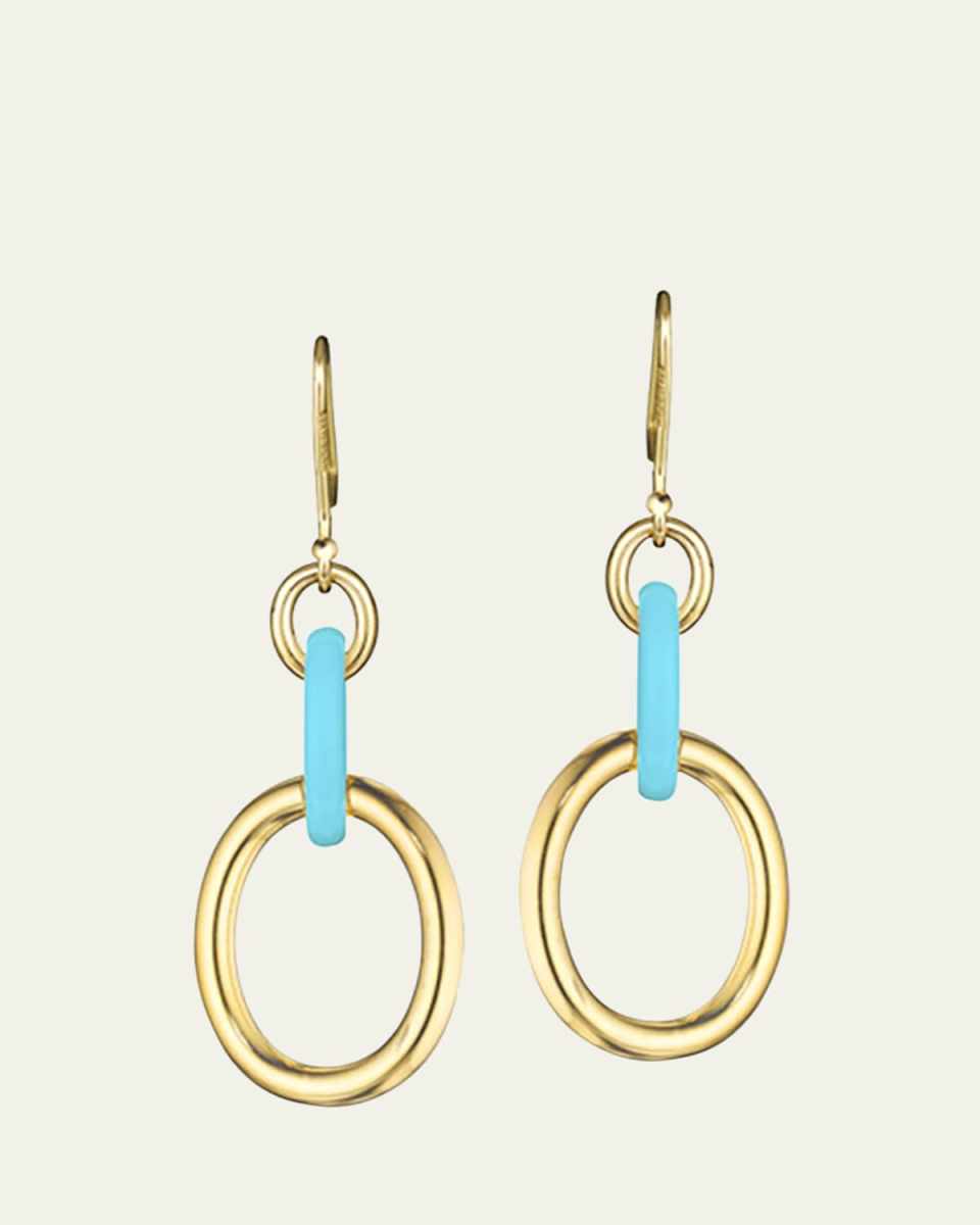 18K Yellow Gold and Turquoise Drop Earrings